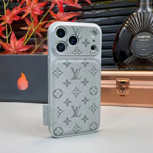 Louis Vuitton iPhone 17 Pro Max Leather Case – Luxury Designer Protective Cover – Gray
