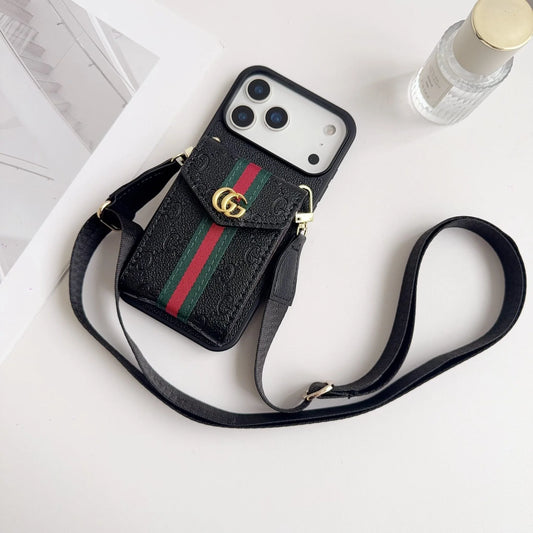 Gucci iPhone 17 Pro Max Case with Card Holder & Strap – GG Leather Wallet