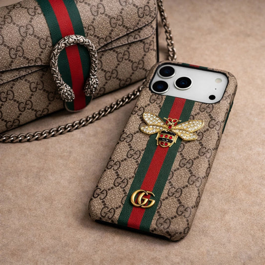 Gucci Ophidia iPhone 17 Pro Max Case with Web Stripe & Bee – Luxury GG Supreme Phone Case