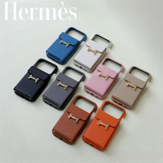 Hermès iPhone 17 Pro Max Case – Leather Hermes Phone Case With Card Holder