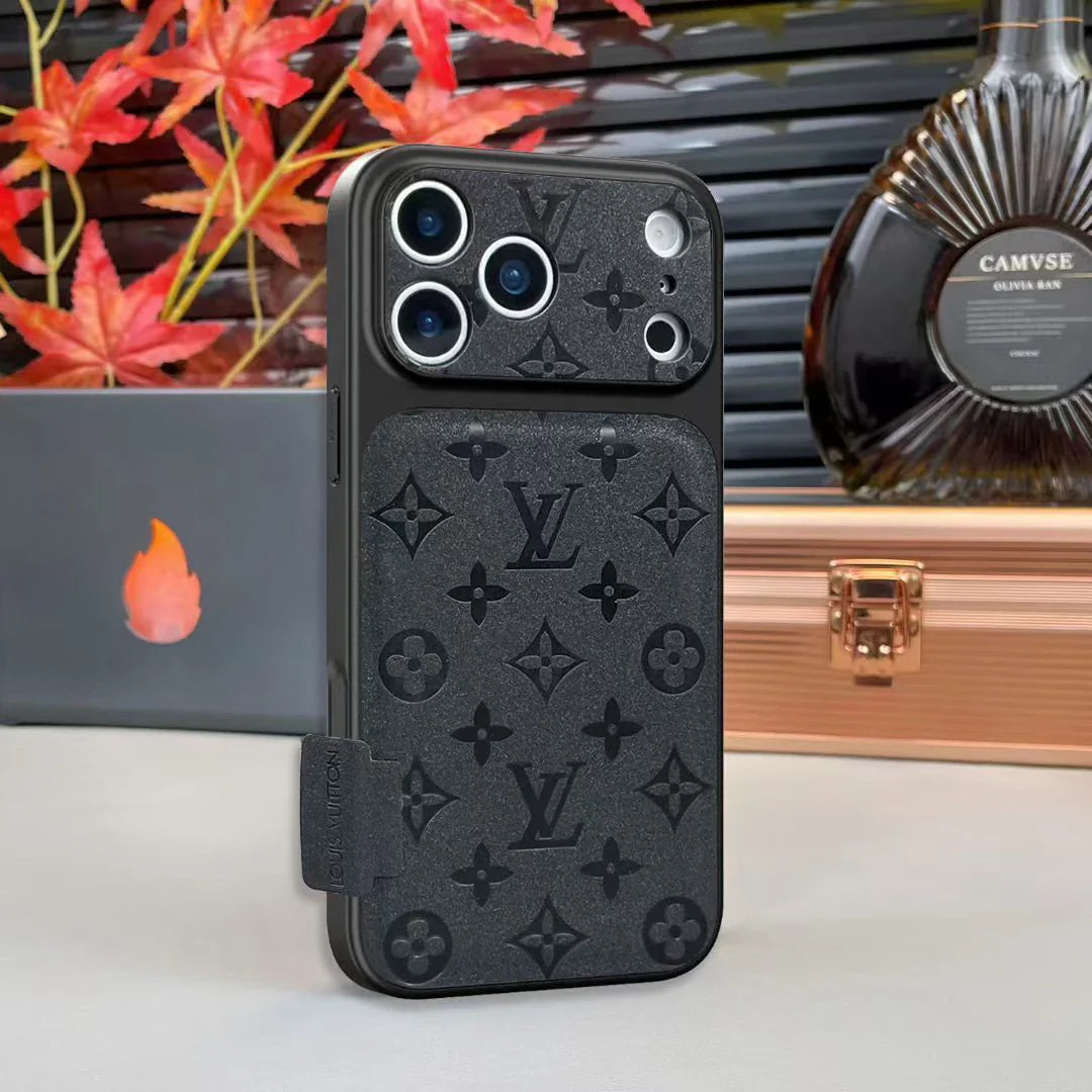 Louis Vuitton iPhone 17 Pro Max Leather Case – Luxury Designer Protective Cover – Gray