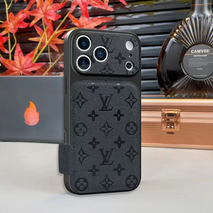 Louis Vuitton iPhone 17 Pro Max Leather Case – Luxury Designer Protective Cover – Gray