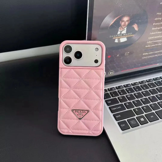 Prada iPhone 17 Pro Max / iPhone 17 Pro Case – Luxury Designer Leather Case Pink