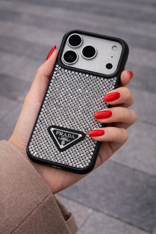 Crystal Black iPhone 17 Pro Max Case – Quilted Luxury Rhinestone Designer-Style Cover